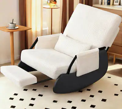 Brick Attic - Rocking Chair Nursery, Low-Seat Glider Chair, Upholstered Rocking Chair Recliner with Side Pocket and Foot Rest