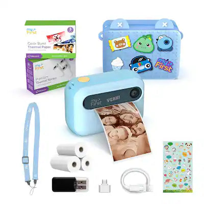 myFirst - Bundle Insta 20 Kids Instant Print Camera OLED 16MP Fast Print No Ink, 1080P FREE Storage Case, 9 Thermal Paper, SD Card