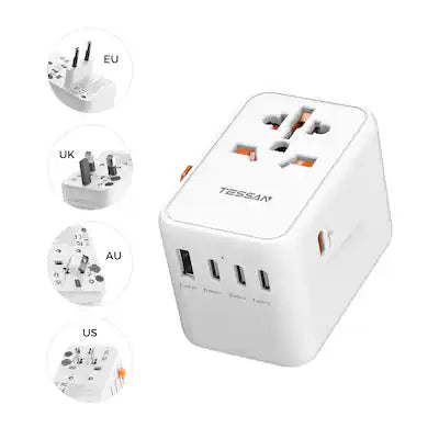 TESSAN - 65W Universal Travel Adapter with 4 USB-C PD Fast Charging &1 USB-A Type C, G, A, I Plug