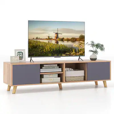 Gymax - TV Stand for TVs up to 65'' Modern Rustic TV Cabinet w/ Open Shelf TV Console Table