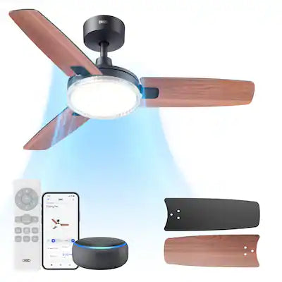 DREO - 42 in. Indoor White Standard Ceiling Fan, Downrod Mount with Light and Remote