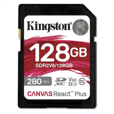 Kingston - Canvas React Plus 128GB SD Card (V60 - 280MB/s Read) - SDR2V6/128GB