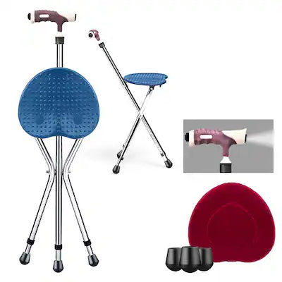 GOPLUS - Adjustable Folding Cane Outdoor Seat Stool Aluminum Alloy Crutch Chair