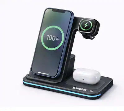 Energizer - 3-in-1 15W Foldable Qi Certified Wireless Fast 15W Charger, Charging Station/Stand for iPhone + AirPods + Apple Watch