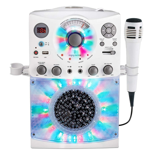 Singing Machine - Karaoke Machine with Microphone , built-In Speaker, LED Disco Lights, CD+G & USB Connectivity - White