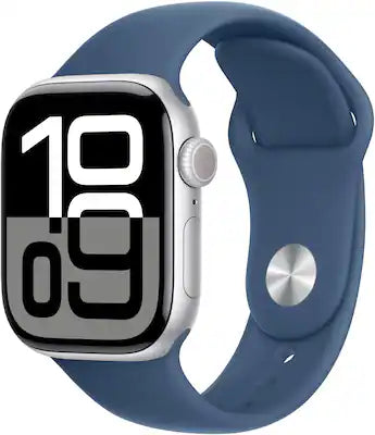 Apple - Watch Series 10 (GPS) 42mm Aluminum Case with Denim Sport Band - S/M