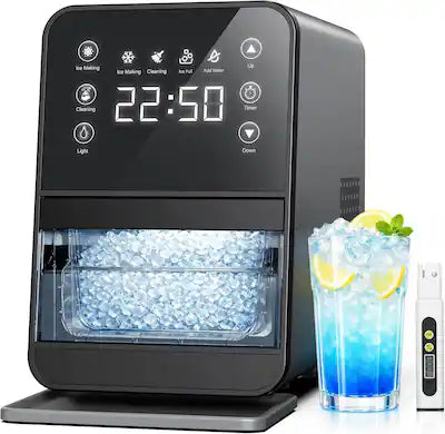 Ecozy Chillio - 40Lbs/24H Nugget Ice Maker, One-Touch Timer Control, Sonic Ice Machine with TDS Water Tester, Pull-Out Ice Basket