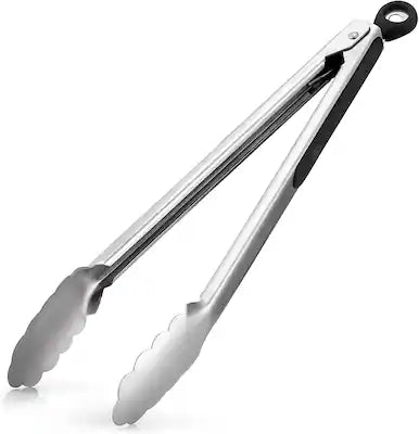 Zulay Kitchen - 12-Inch Stainless Steel Cooking Tongs with Locking Handle & Scalloped Grip