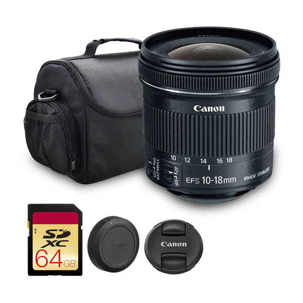 Bundle - Canon - EF-S 10-18mm f/4.5-5.6 IS STM Lens (9519B002) 64GB Card Landscape Photography - Black