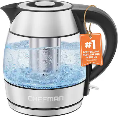 Chefman - Rapid Boil 1.2L Electric Tea Kettle w/ Tea Infuser and Removable Lid
