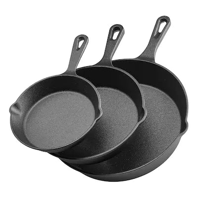 VEVOR - Cast Iron Frying Pan Set, 3-Piece Cookware (6, 8, 10 in), Durable Skillets with Heat-Resistant Handles