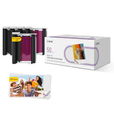 Liene - Pearl N200 Pro 2x3'' photo paper and 5 ink cartridges (50 Sheets)