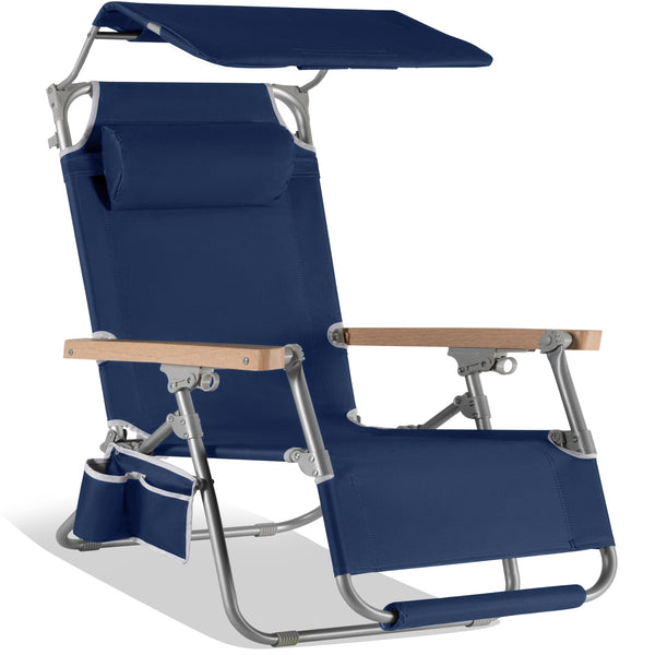 Best Choice Products - Beach Chair with Canopy, Folding Zero Gravity Reclining Camp Chair, Carry Straps - Deep Sea