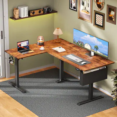 Furnulem - 63 In Lshaped Standing Desk Adjustable Height Electric Desk With Memory Controller