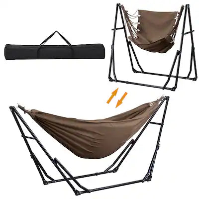 Ainfox - Foldable Hammock with Stand, 2-in-1 Hammock Swing Chair for Outdoor Patio, Portable Heavy Duty with Carrying Bag