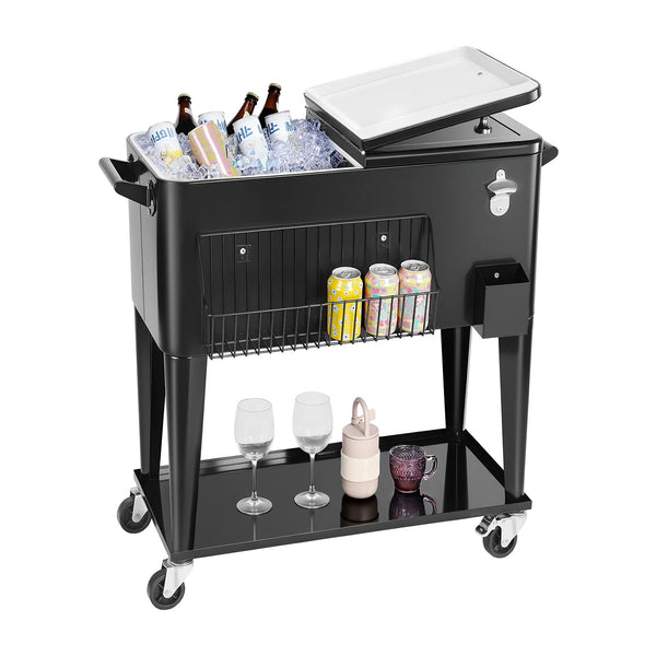 VEVOR - 80 Quart Rolling Ice Chest, Holds up to 50 Bottles / 110 Cans, Portable Patio Party Bar Drink Cooler Cart - Black