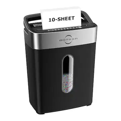Bonsen - Heavy Duty Paper Shredder - 10-Sheet Cross-Cut Shredder with Handle for Home and Office - 4 Gallons Bin - P-4 Security