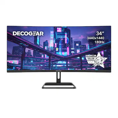Deco Gear - 34" Ultrawide Curved Gaming Monitor 3440x1440, 180Hz, 1ms, HDR, 100% sRGB, Adaptive Sync, HDMI/DP