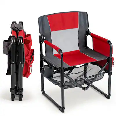 Gymax - Outdoor Camping Chair for Adults Heavy Duty Lawn Chair w/Cup Holder&Side Pocket Gray