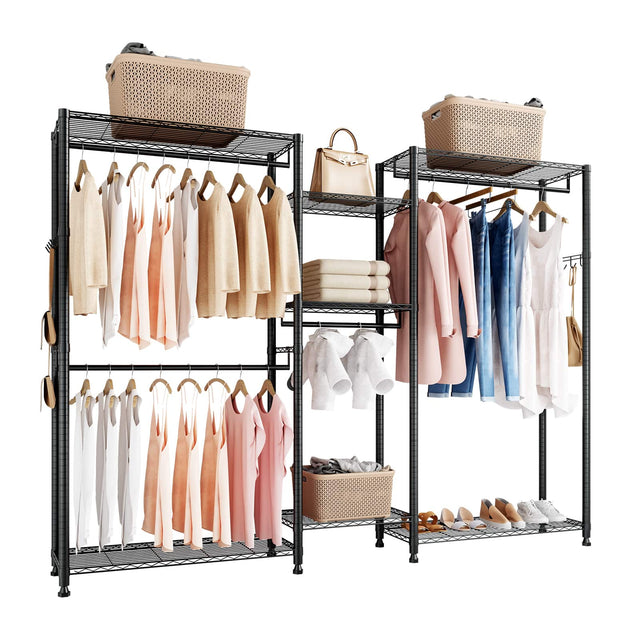 Front. VEVOR - Clothing Garment Rack, Heavy Duty Closet Wardrobe, 7 Adjustable Tiers Clothes Racks with Steel Frame - Black.
