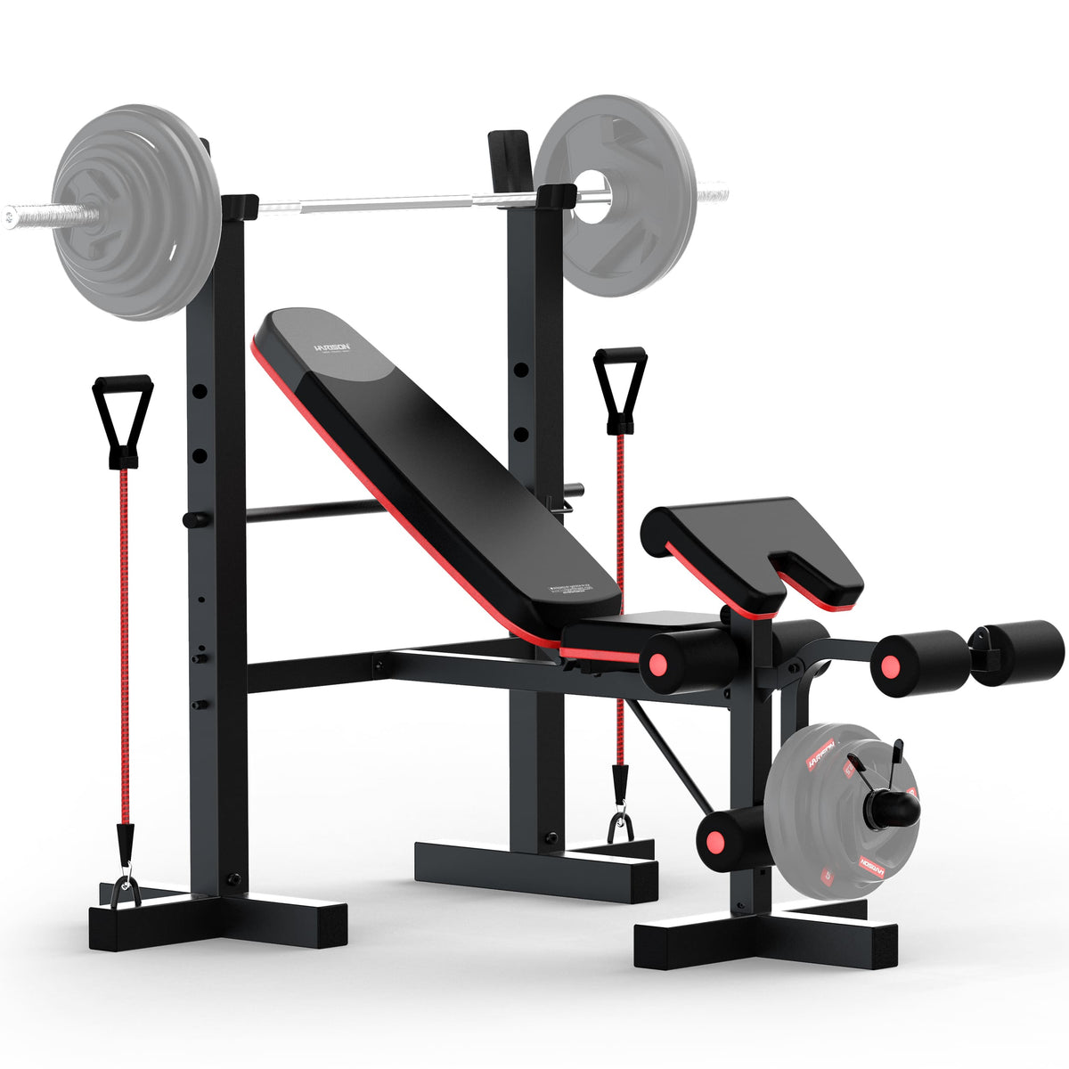 HARISON - 6-in-1 Weight Bench with Squat Rack, 660 LB Capacity, Adjustable Home Gym Strength Training Equipment (BBG30813-A) - Black