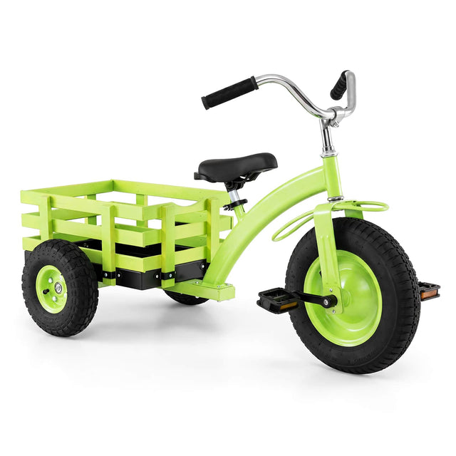 Front. Costway - Costway Kids Tricycle with Storage Basket 15" Inflatable Rubber Tires Adjustable Handlebar - Green.
