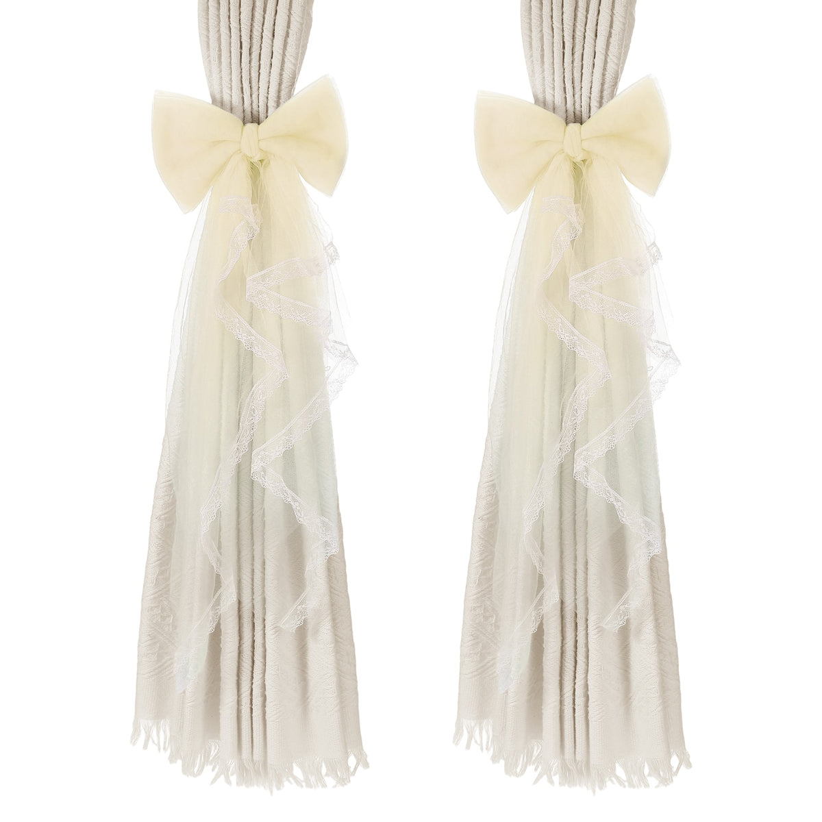 Unique Bargains - Premium 2pcs BowKnot Curtain Tiebacks with Buckle Decorative Holders for Home Office Thin Sheer Window Curtains - Light Yellow
