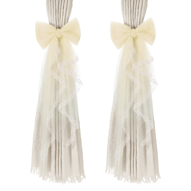 Front. Unique Bargains - Premium 2pcs BowKnot Curtain Tiebacks with Buckle Decorative Holders for Home Office Thin Sheer Window Curtains - Light Yellow.