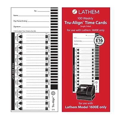 Lathem - TruAlign Single Sided Weekly Time Card, 100/Pack - White/Black