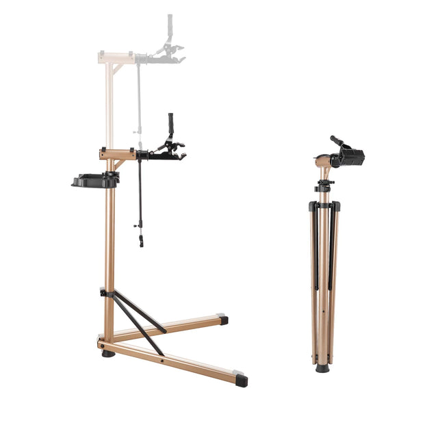 Front. VEVOR - Bike Repair Stand, Max. 110 lb Heavy-duty Bicycle Work Stand with 40.3-59.4 in Adjustable Height & Large Tool Tray - Champagne Gold.