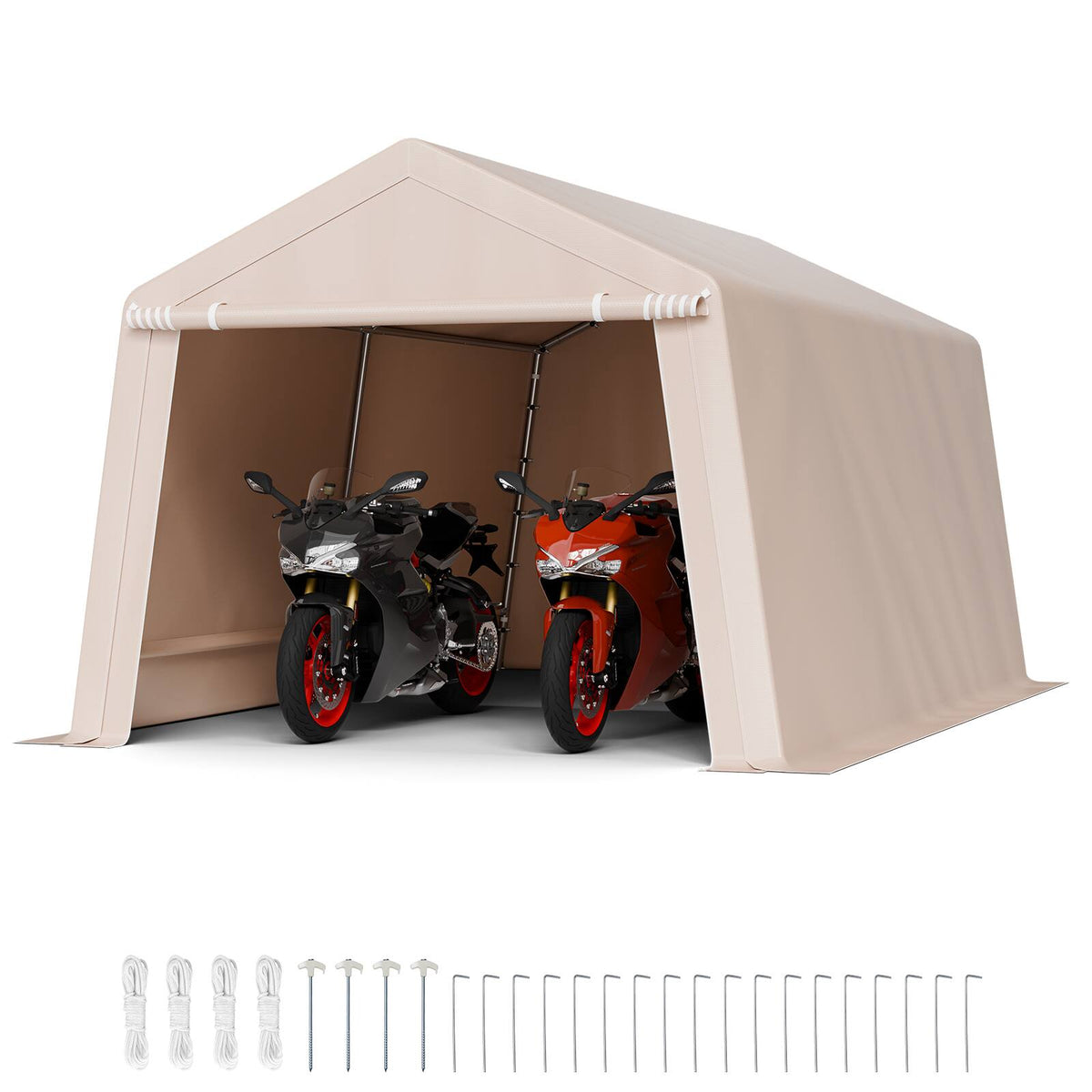 VEVOR - Outdoor Storage Shed, 10 x 15 ft Tent with Roll-up Door & Vents, Waterproof Canopy Shed Shelter, Heavy Duty Frame - Beige