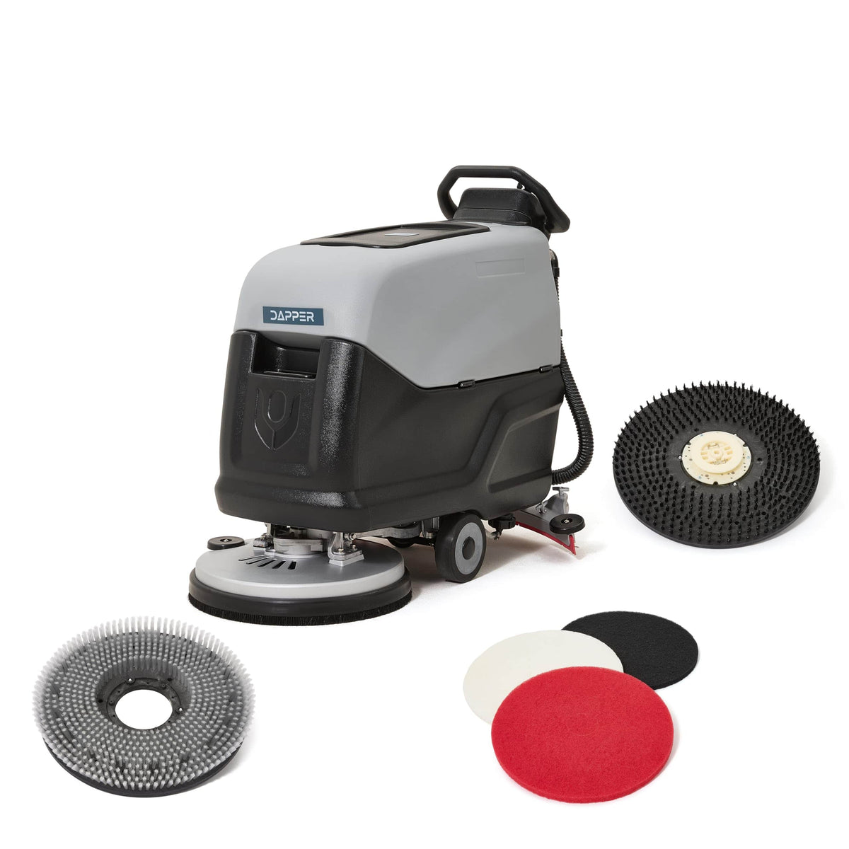 Dapper Supply - Battery Powered Walk Behind Floor Scrubber 20 Inch Cleaning Path 4 Hour Runtime 200 RPM 2 Year Warranty - Gray