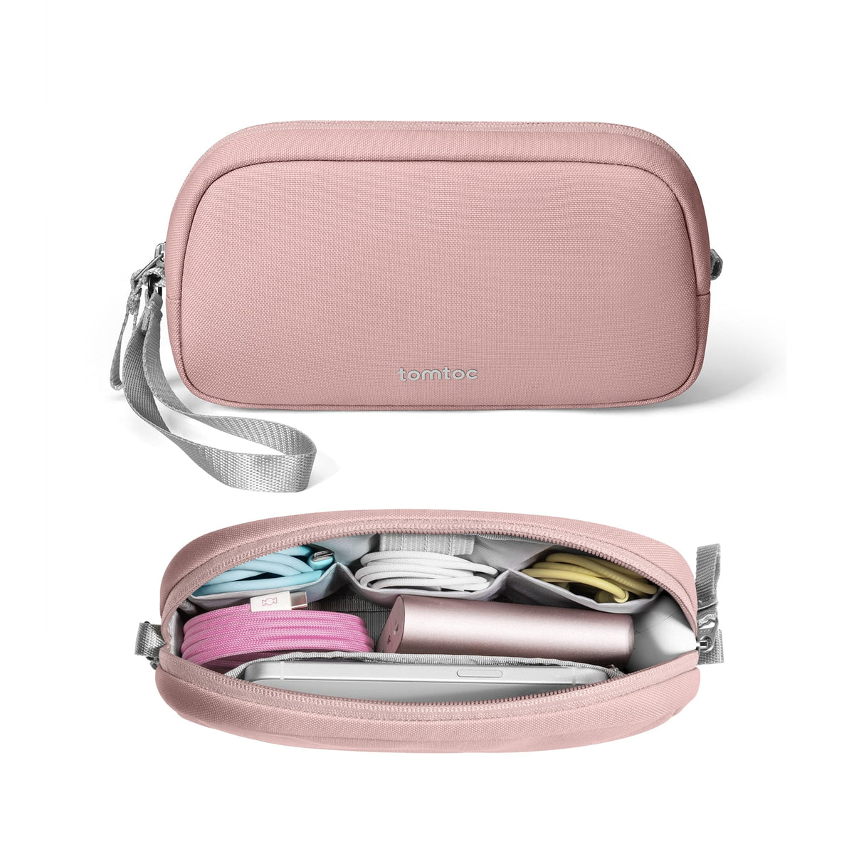 tomtoc - Light-T12 Electronic Accessory Organizer Tech Pouch Cable Bag Travel Case for Cords, Cables, Charger, Small Size - Pink