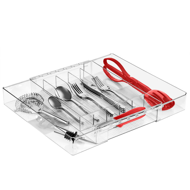 Front. Sorbus - Sorbus Expandable Silverware Organizer – Multipurpose Flatware and Kitchen Storage Solution - with 6 compartments - Clear.
