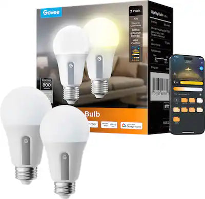 Govee - 800lm White Light A19 Smart Bulb 2pk