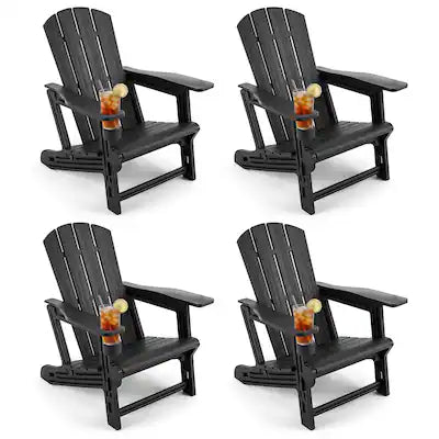 Costway - 4 PCS HDPE Adirondack Chairs with Realistic Wood Grain, Extended Backrest