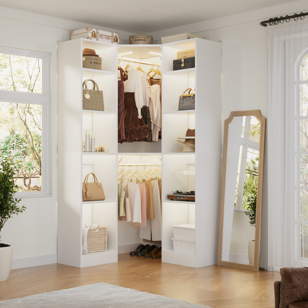 Aheaplus - Corner Closet Organizer: 12-Shelf + 2 Rods, 39.2" Corner Fit, Space-Saving Design (80" H) - White