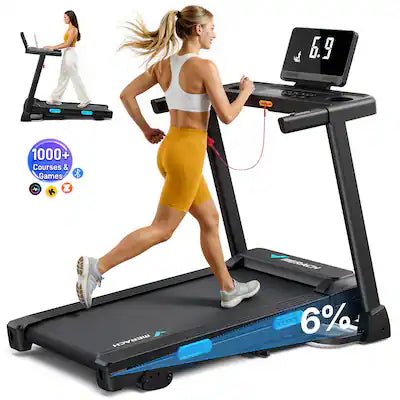 MERACH - Incline Treadmill 0.5-7.5MPH 2.5HP Brushless Double Deck Incline Folding Treadmill LED Display with APP
