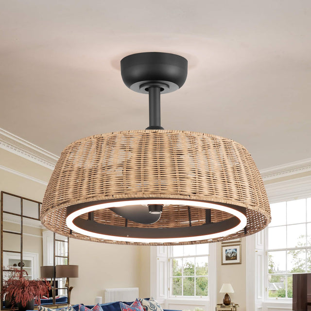 Front. Breezary - 20-Inch Cage Ceiling Fan with Light Kit, 3 ABS Blades, 6" Downrod, DC Motor, 6-Speed Remote Control with Timer - Matte Black.