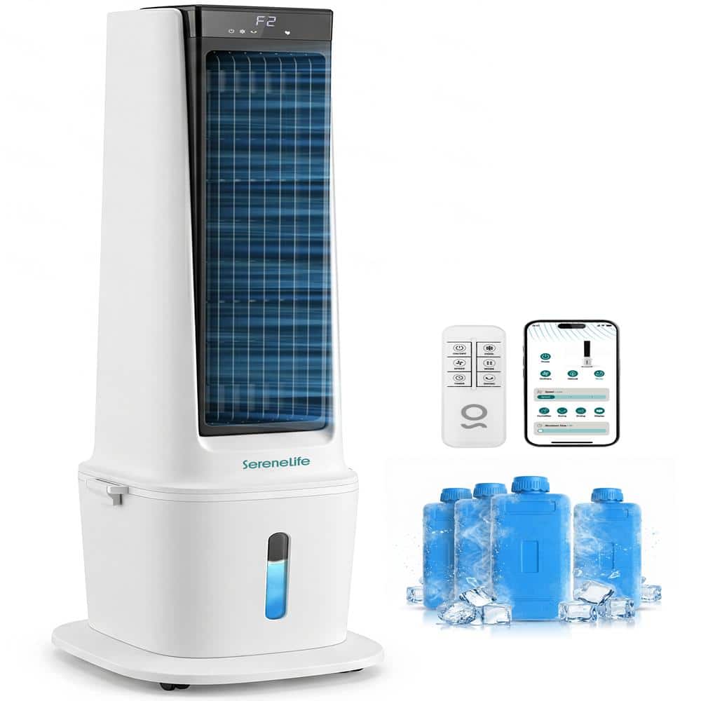 SereneLife - 1800 CFM Evaporative Air Cooler with 17L Tank, Oscillation, Remote & Ice Packs - White