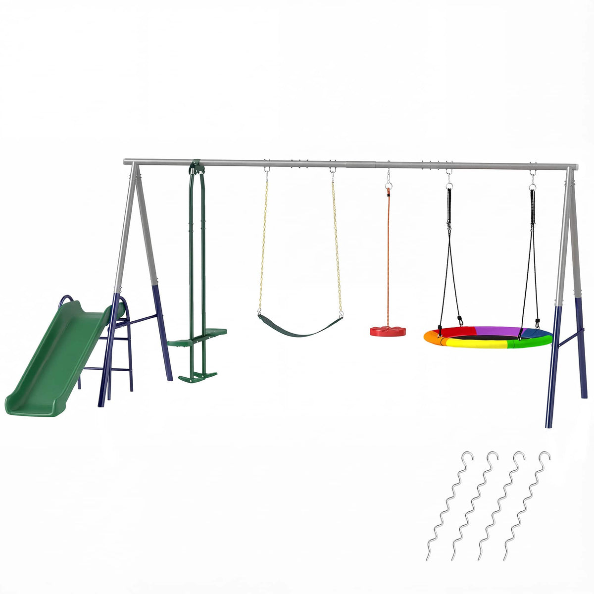 Qaba - 5-in-1 Kids Swing Set with Slide, Swings and Glider for Backyard, 770lbs Capacity, for Ages 3-8 - Mixed Color