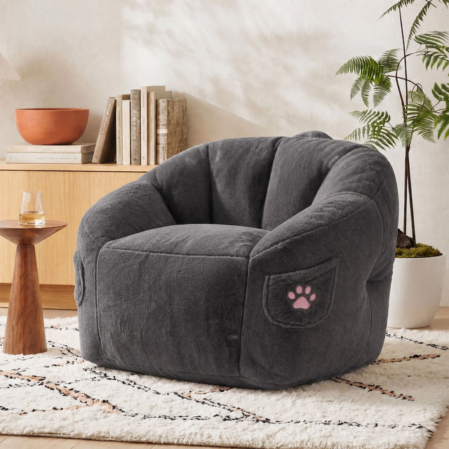 Front. Vipbear - Bean Bag Chair for Adults,Armrest Chair Accent Chair with Back Support, Single Couch Chair for Bedroom Dorm - Dark Gray.