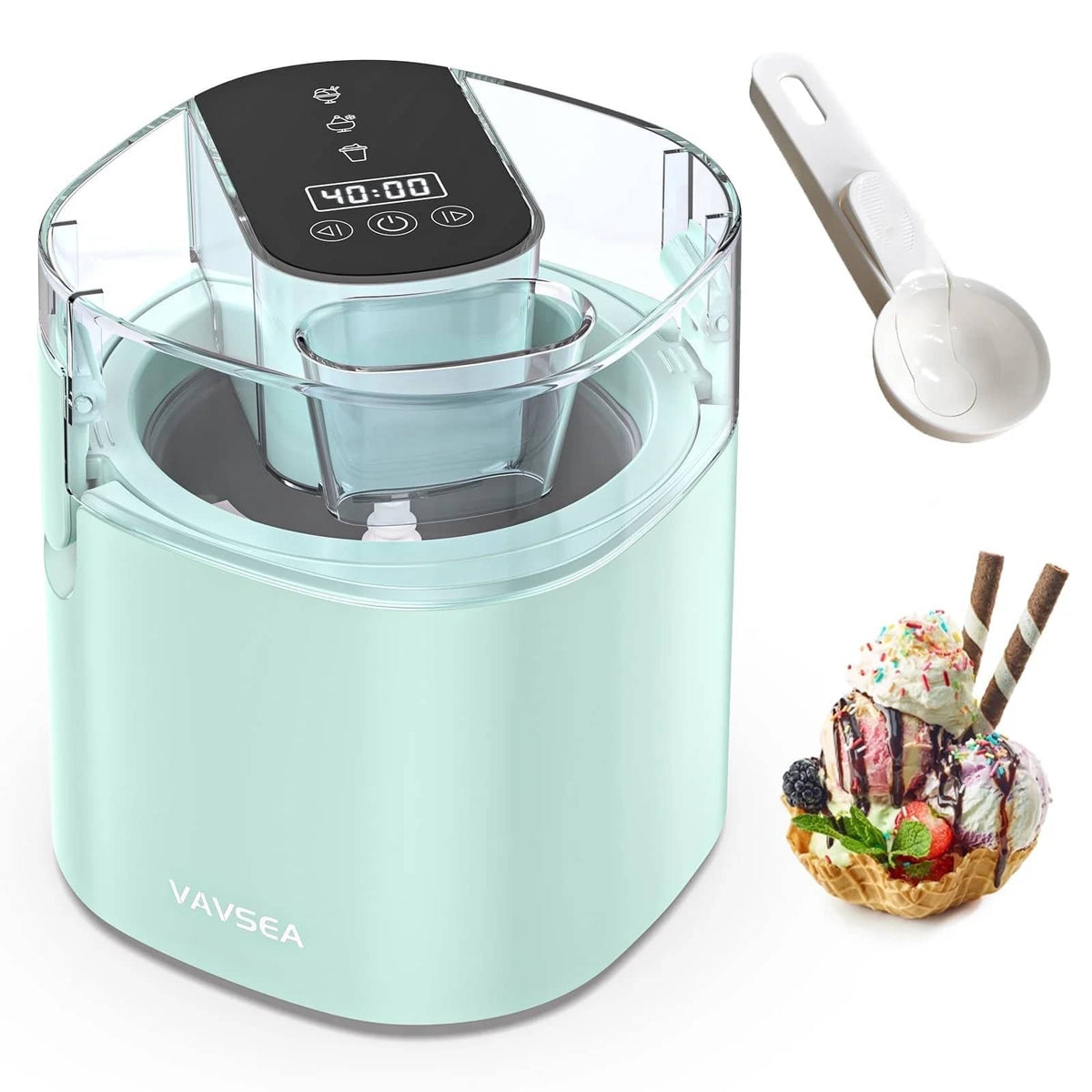 VAVSEA - 1.6 Qt Ice Cream Maker with Scoop, Electric Ice Cream Machine with LED Screen and Timer - Green