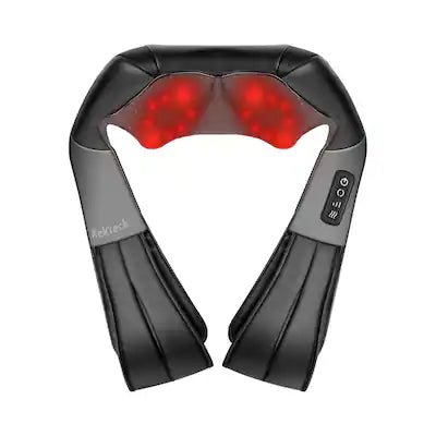Nekteck - 3D Shiatsu Neck & Back Massager with Heat, Deep Tissue Massage Pillow, 3 Intensity Levels, Plug-In