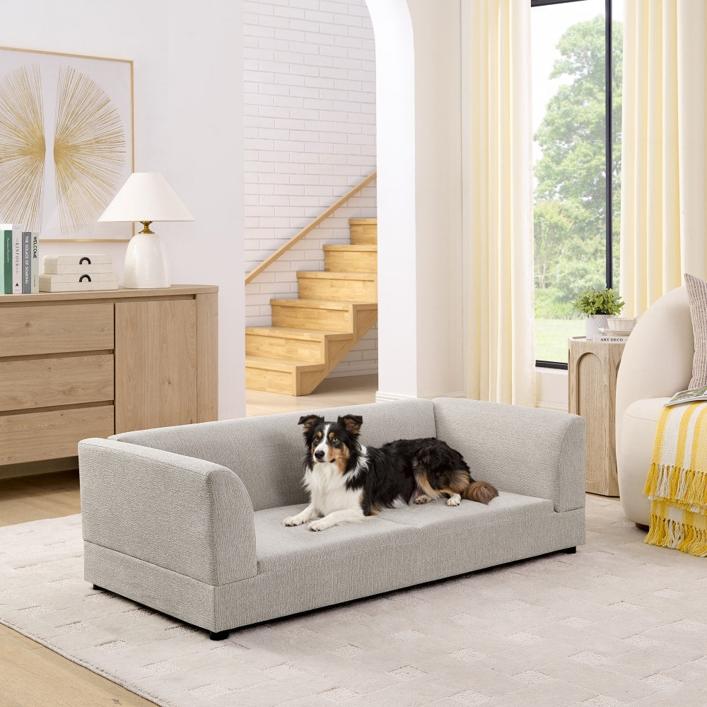 JUJABU - Comfortable Oversized Pet Sofa for Medium/Large Dogs with Backrest, Armrests & Soft Cushion - Beige
