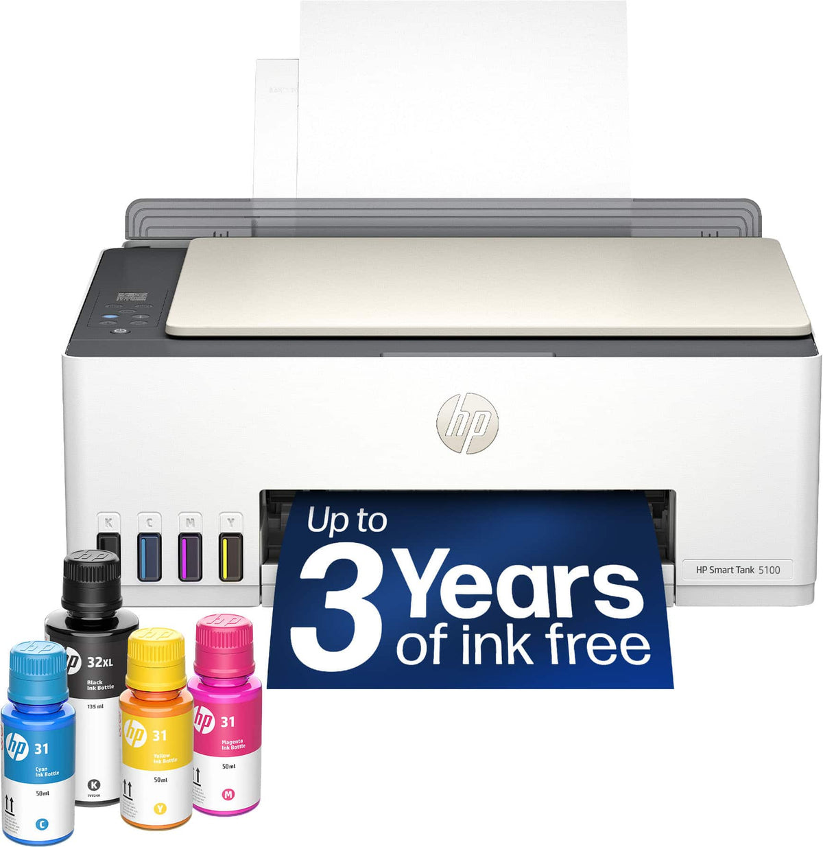 HP - Smart Tank 5100 Wireless All-in-One AI-Enabled Cartridge-Free Supertank Inkjet Printer with 3 Years of Ink Included¹ - White