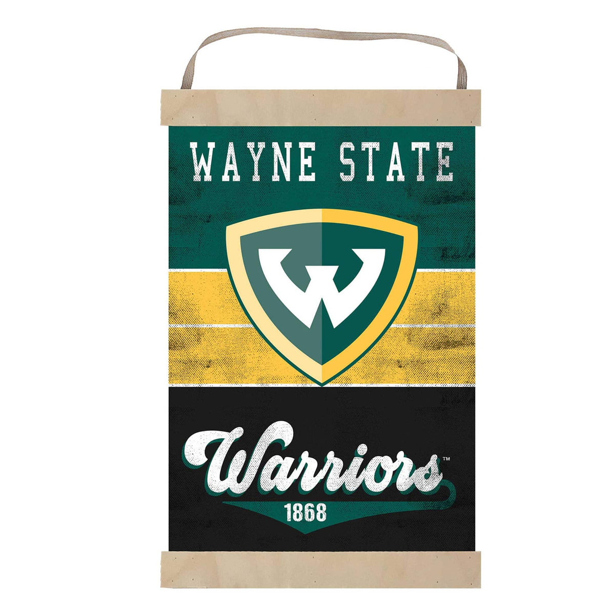 Jardine - Wayne State Warriors Reversible Retro Logo Banner Sign - Green