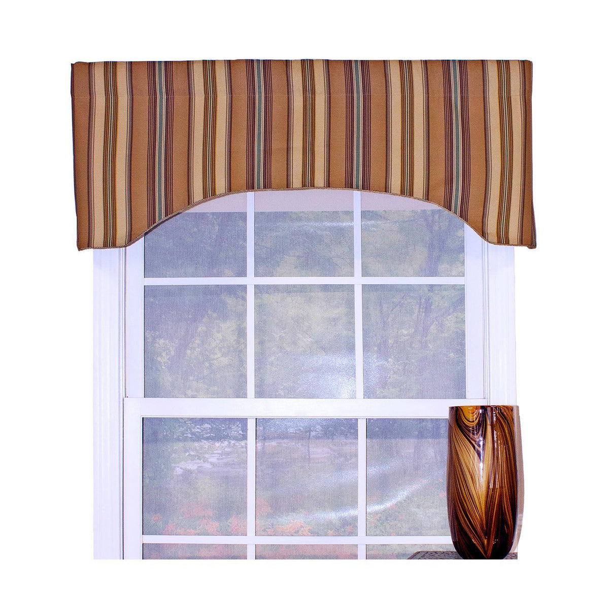 RLF Home - Daria Stripe Corded Arch 100% Cotton with Fully Lined 3" Rod Pocket Valnance for Windows 50" x 17" - Saddle