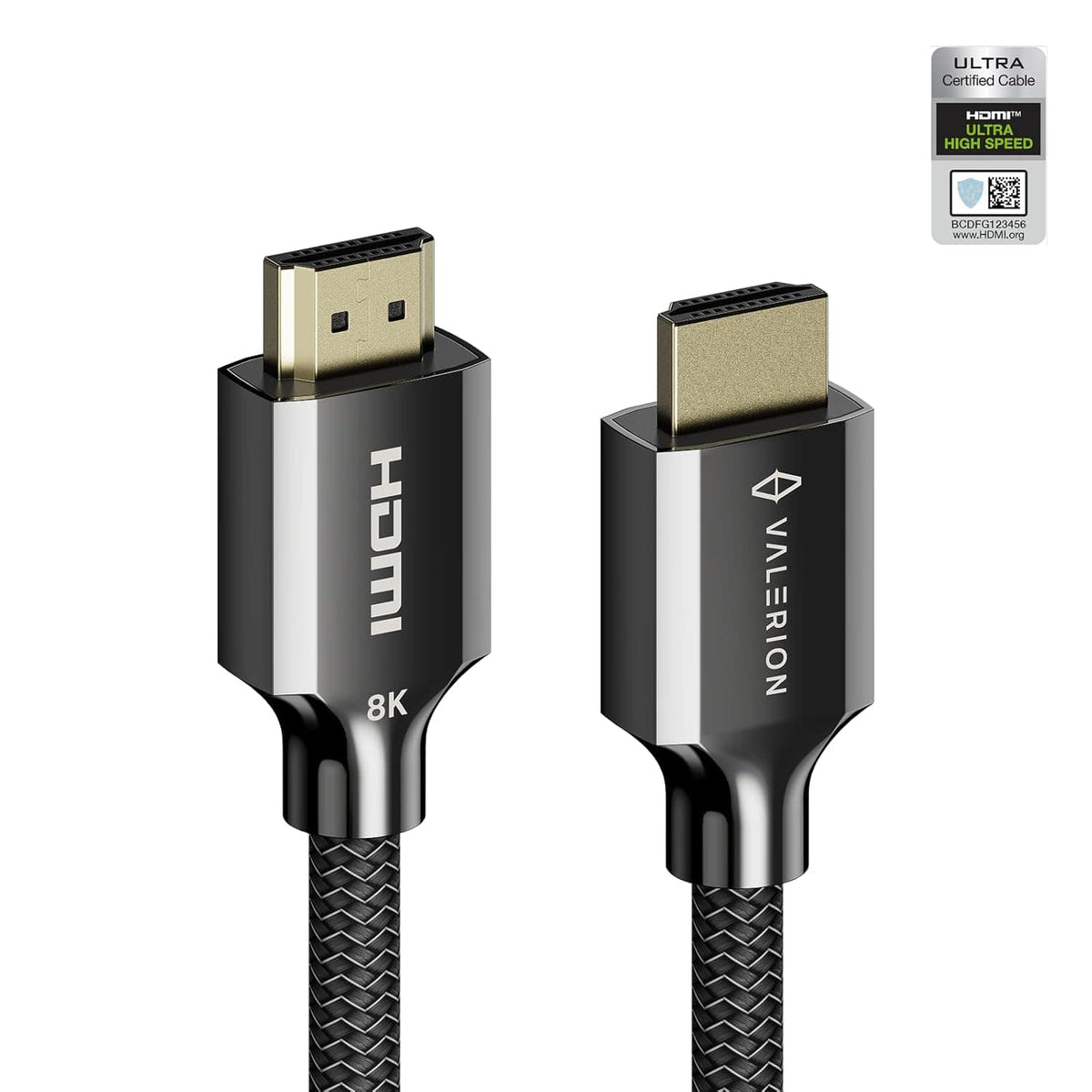 Valerion - Ultra High Speed HDMI Cable 6.6ft, 48Gbps 8K@60Hz, 4K@120Hz, 2K@144Hz, Certified for PS5/Xbox/TV/PC/Projector - Black