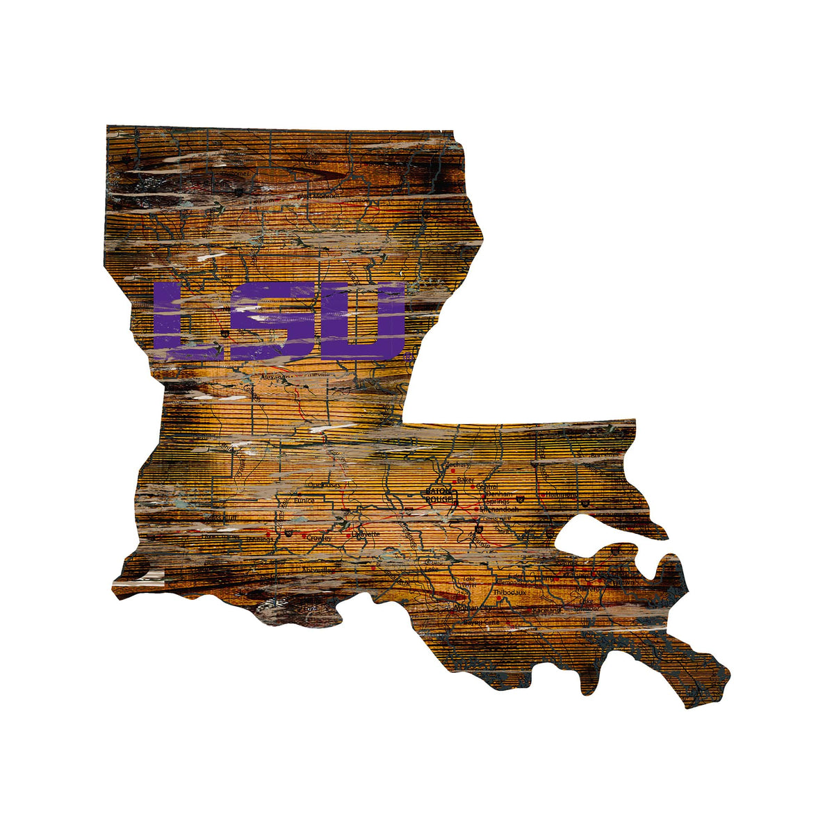 Fan Creations - LSU Tigers 23.5" x 23.5" Distressed State with Logo Sign - Multicolor